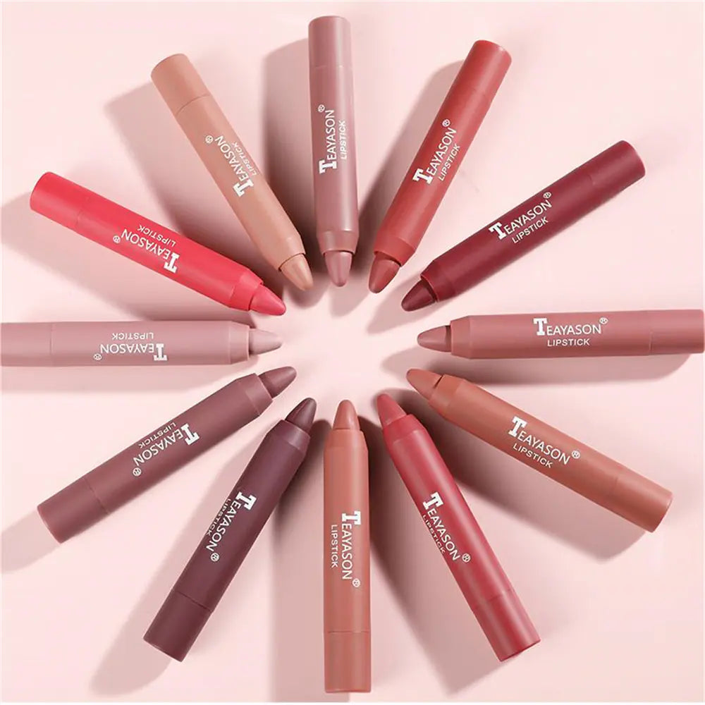 Conjunto de 12 Lápis de Contorno Labial Matte Aveludado à Prova d'Água