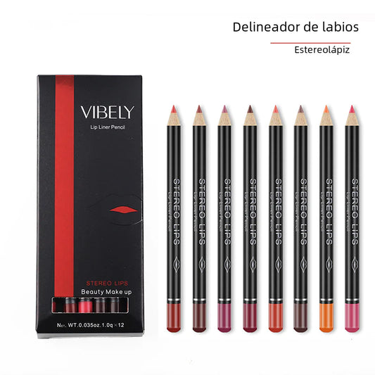 Conjunto de delineadores labiais matte VIBELY com 12 cores à prova d'água