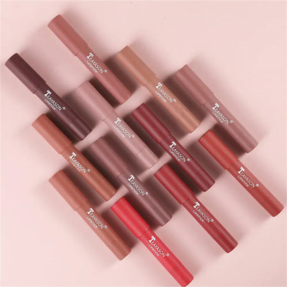 Conjunto de 12 Lápis de Contorno Labial Matte Aveludado à Prova d'Água