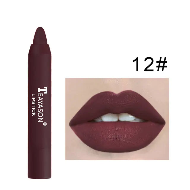 Conjunto de 12 Lápis de Contorno Labial Matte Aveludado à Prova d'Água