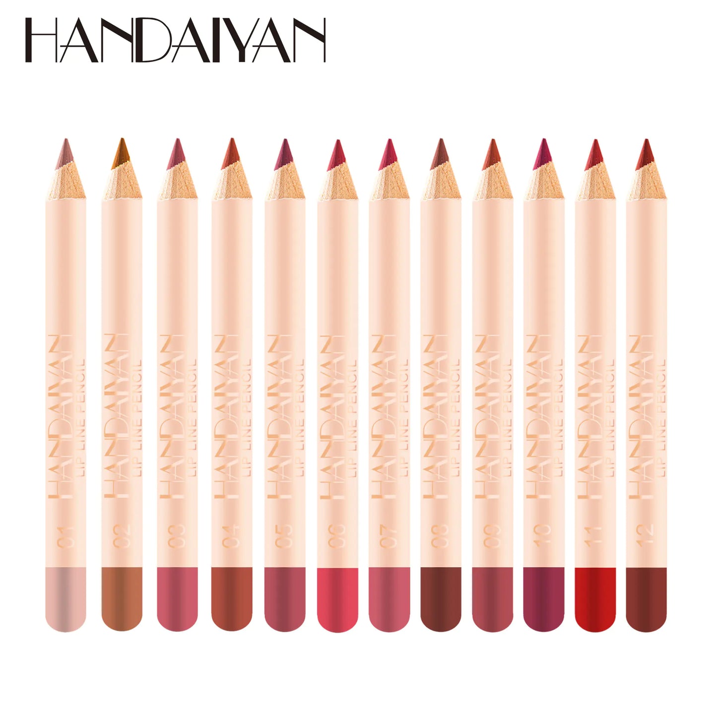 Conjunto de 12 Lápis de Contorno Labial Matte em Cores Naturais - Lápis à Prova d'Água