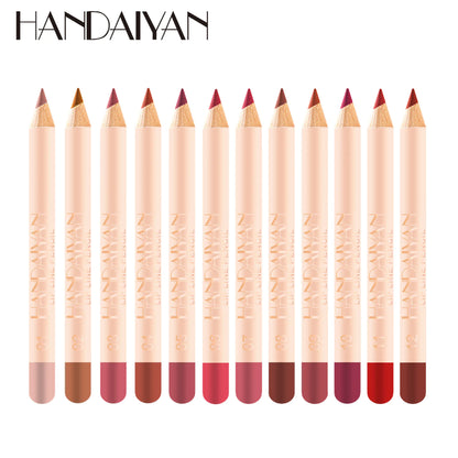Conjunto de 12 Lápis de Contorno Labial Matte em Cores Naturais - Lápis à Prova d'Água