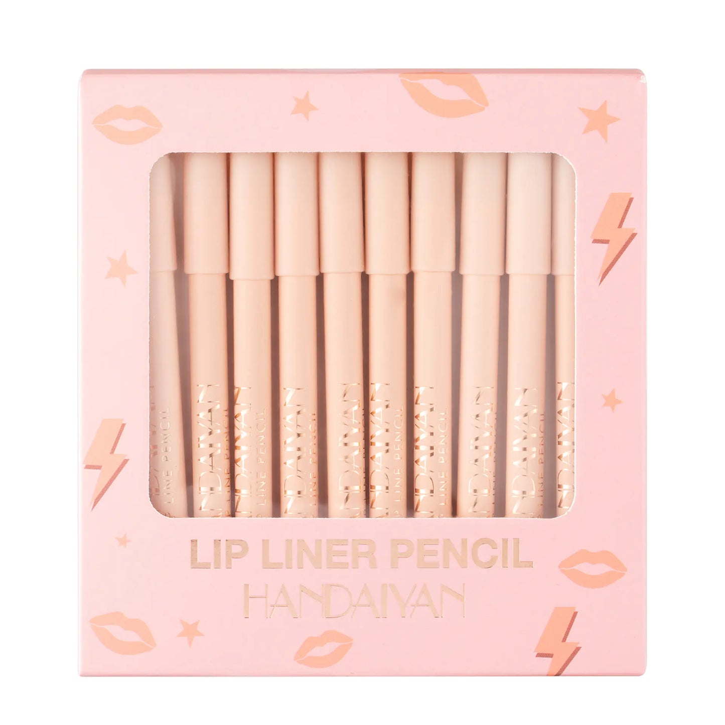 Conjunto de 12 Lápis de Contorno Labial Matte em Cores Naturais - Lápis à Prova d'Água