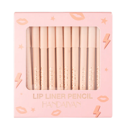 Conjunto de 12 Lápis de Contorno Labial Matte em Cores Naturais - Lápis à Prova d'Água