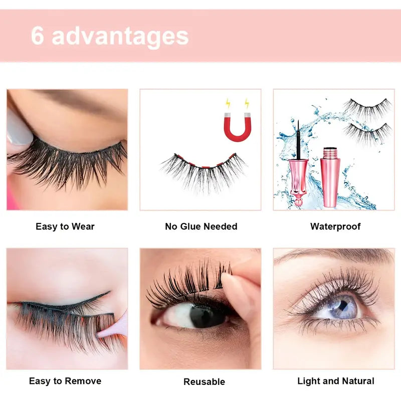 2 Pairs Reusable 3D Magnetic Eyelashes with Eyeliner