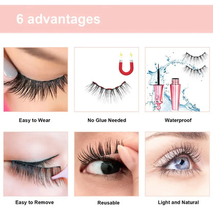 2 Pairs Reusable 3D Magnetic Eyelashes with Eyeliner